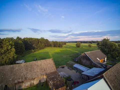 View of the pasture from the drone Stock Photos