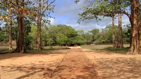 View to the path at the ancient Sigiriya rock fortress in Sigiria, Sri Lanka. Stock Footage 64212936