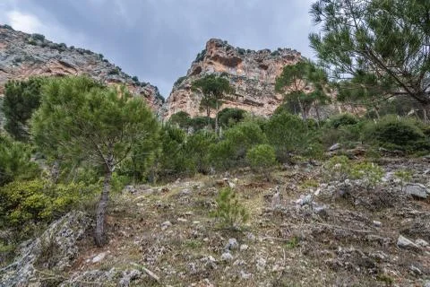 View from path in Kadisha Valley also spelled as Qadisha in Lebanon Stock Photos