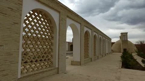 View of the patterned walls of an ancient Iranian villa, stock footage. Stock Footage 304783191