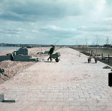 View of the paving work at the Strandbad de Maarsseveensche Plassen in Maa... Stock Photos