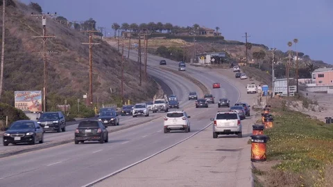 View of PCH Malibu, CA Stock Footage 90102488