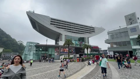 View of the Peak Tower Sky terrace on a cloudy foggy day Stock Footage 273190045