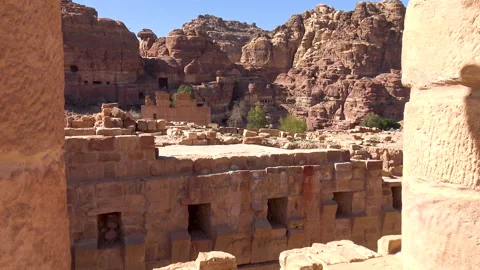 View of the peaks and temples of Petra. Stock Footage 145139598