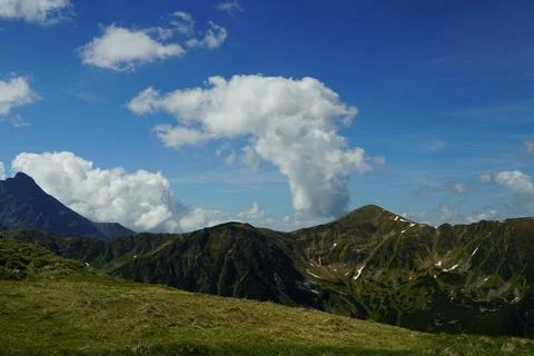 View of the peaks in the high mountains Stock Photos