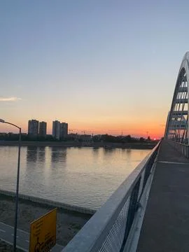 View from the pedestrian path of the Žeželj Bridge in Novi Sad, Serbia Stock Photos