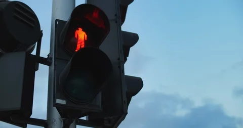 View of pedestrian traffic light in do not walk state Stock Footage 123618100