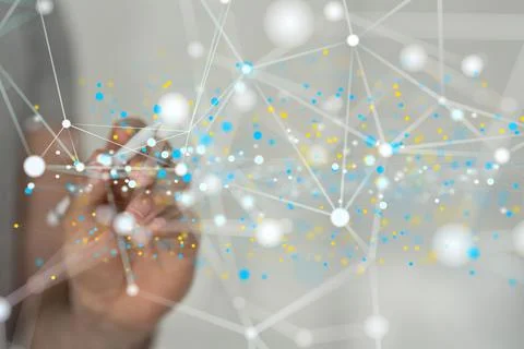 View of a pen pointing at the network - Artificial intelligence concept 写真素材