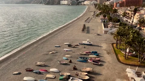 View from Penones de san Cristobal at the Almunecar beach looking towards wes Stock Footage 166531463