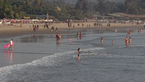 View of people on the Arambol beach. Stock Footage 124655172