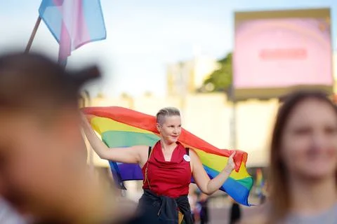 View of people column during the Ten Lgbt Pride Parade in Podgorica Stock Photos