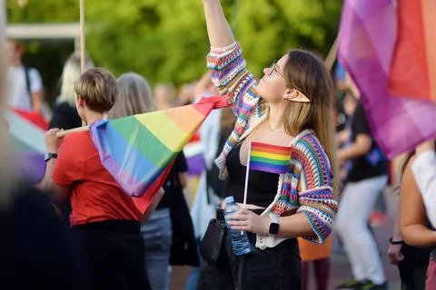View of people column during the Ten Lgbt Pride Parade in Podgorica Stock Photos
