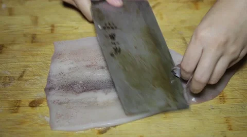 View of People cutting squid ,Xi'an, Shaanxi, China Stock Footage 57829949
