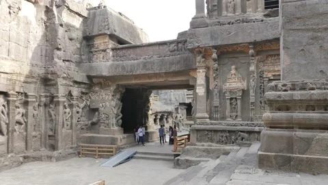 View of people exploring ellora caves, Footage of Ellora caves Stock Footage 199229620
