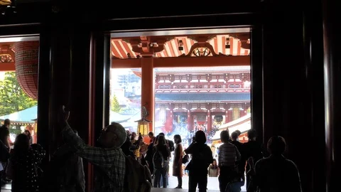 View of the people inside the Senso-ji Temple in Tokyo Japan Stock Footage 121433474