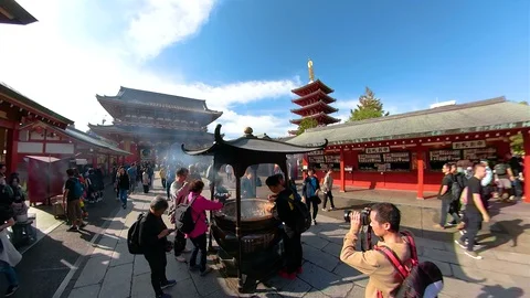 View of the people inside the Senso-ji temple in Tokyo Japan Stock Footage 129279689