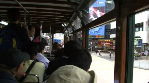 View of people inside tram in Hong Kong Video stock 45994929