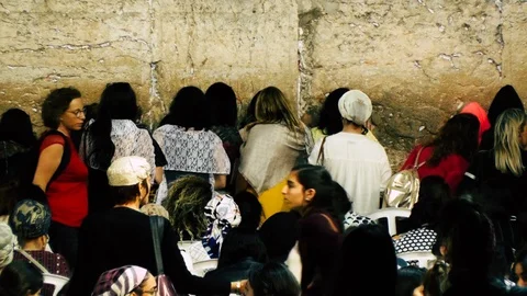 View of people praying front the wailing wall in Jerusalem Stock Footage 91144720