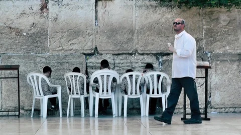 View of people praying front the wailing wall in Jerusalem Stock Footage 91164611