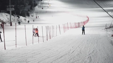 View of People skiing in Ski resort Stock Footage 147093473