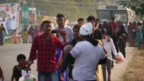 View of people walking on foot path Stock Footage 147705889