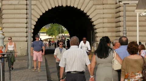 View of people walking on a passage through Pont Alexandre III in Paris Stock Footage 59967995