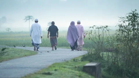 View of people walking on a rural road in Bogura, Bangladesh. Stock Footage 335550554