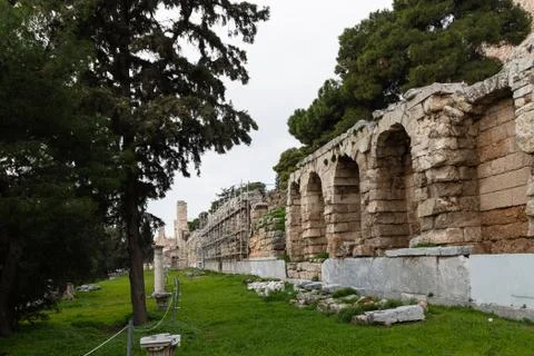 View from the Periptos road which runs along the slopes of the Acropolis of A Stock Photos