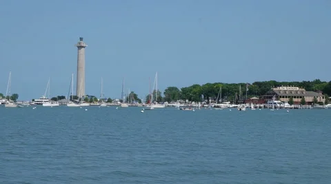 View of Perry's Monument and the Put-in-Bay Marina Stock Footage 52209713