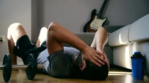 View of person tired after exercise and workout. Footage FHD Stock Footage