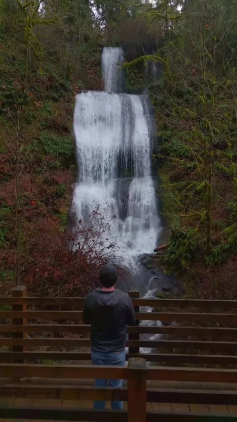 View of person in the waterfall Stock Footage 273978886