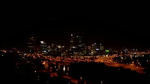 View of Perth City at Night from King's Park Stock Footage