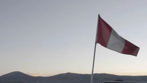View of Peru flag on a boat Titicaca lake Peru. Stock Footage 125288733