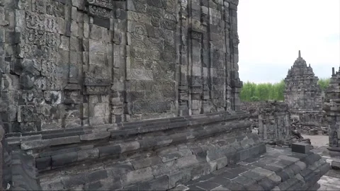 View of Perwara and Mane Temples, Buddhist Stupas, Sewu Temple, Indonesia Stock Footage 284150357