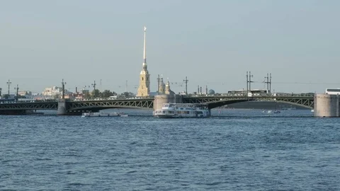 View of the Peter and Paul Cathedral and fortress from the Neva Stock Footage 115480779
