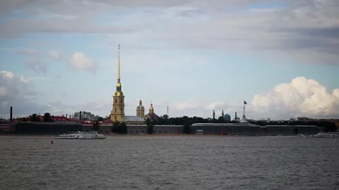 View of Peter and Paul Fortress and cathedral in Saint Petersburg Stock Footage 315536530
