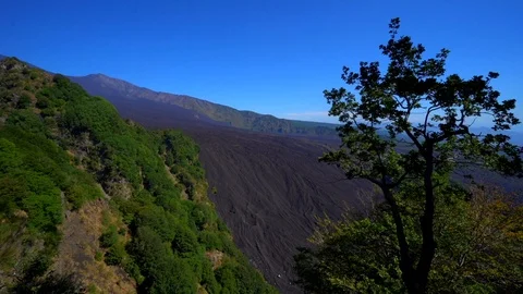 View of the petrified lava flow at the slopes of the volcano Etna, Italy. Stock Footage 92502876
