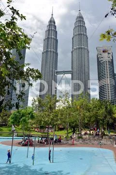 View of Petronas Towers from KLCC Park Stock Photos