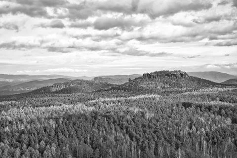 View from the Pfaffenstein. Forests, mountains, vastness, panorama. Landscape Stock Photos