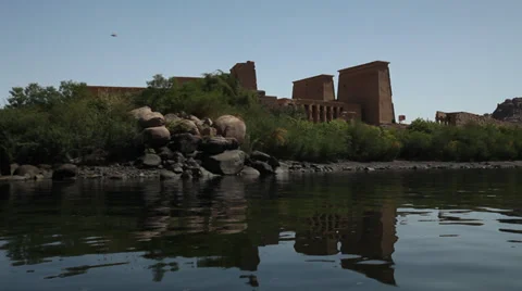 View of Philae Temple from the boat, Aswan, Egypt Stock Footage 34832242