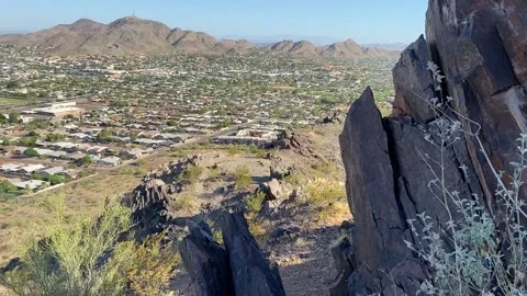 View of Phoenix neighborhood from above while hiking Stock Footage 187113012