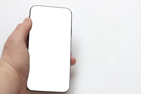View of the phone screen with a mock up on a white isolated background Stock Photos
