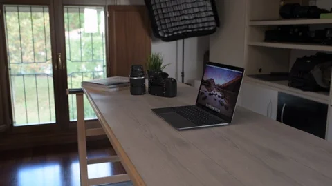 View of a photographic studio Stock Footage 97649058