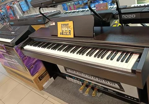 View of a piano on display Stock Photos