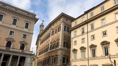 View of Piazza Colonna in Rome with the Montecitorio building Stock Footage 118910734
