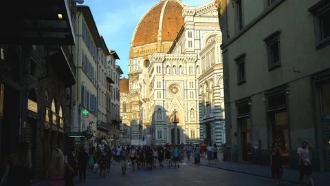 View of the Piazza del Duomo and Santa Maria del Fiore cathedral Stock Footage 94545752