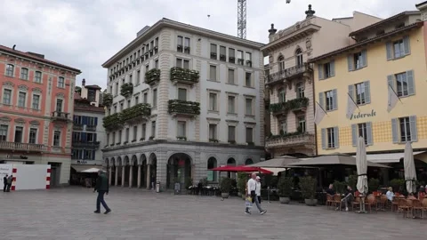 View of Piazza della Riforma in Lugano, Switzerland. Stock-Footage 344420629