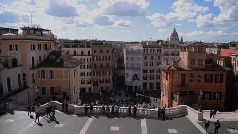 View of Piazza di Spagna with few tourists because of the coronavirus epidemic Stock Footage 125962175