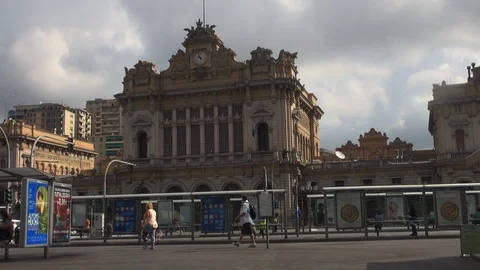 View from Piazza Giuseppe Verdi of Genova Brignole train station, slow motion Stock Footage 117766811