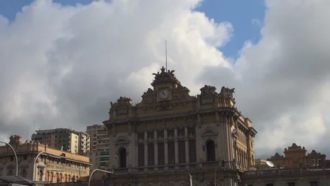View from Piazza Giuseppe Verdi of Genova Brignole train station, slow motion Stock Footage 117766814